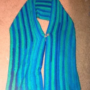Blue n green crochet scarf wrap shawl with button